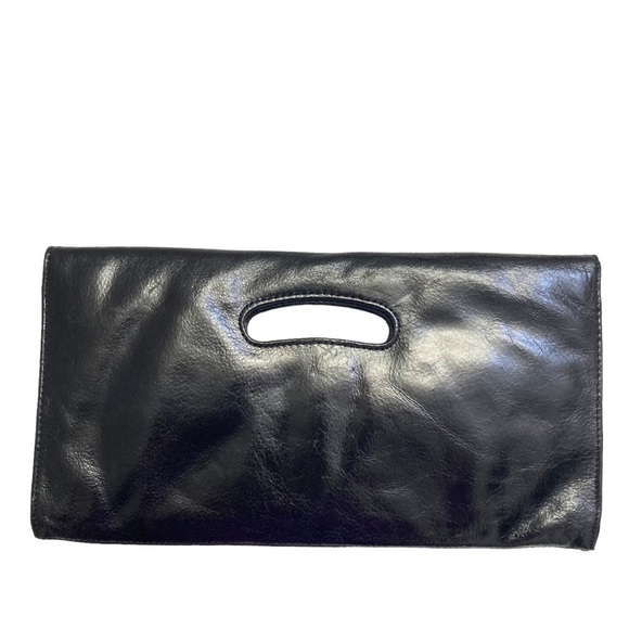 Hobo black leather large clutch purse bag